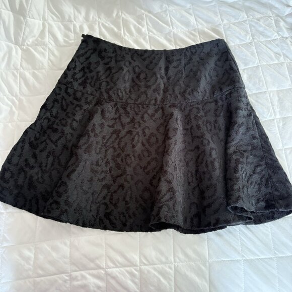Free People Animal Print Textured Skirt Womens 8 Black A Line Skater Side Zip - Picture 7 of 7